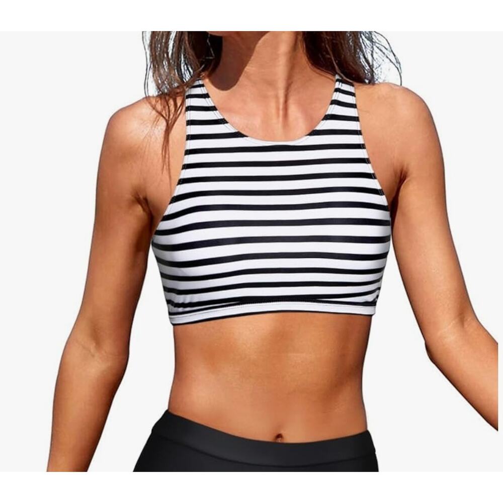 NWT Black/White Stripe Swim Top – Size 18W